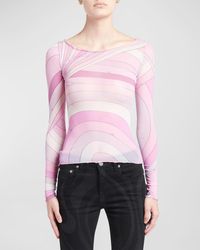 Emilio Pucci - Abstract-Print Long-Sleeve Mesh T-Shirt - Lyst