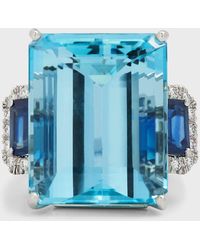 Oscar Heyman - Platinum Aquamarine, Sapphire And Diamond Ring, Size 6.5 - Lyst
