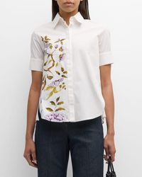 Adam Lippes - Flower-Print Sort-Sleeve Collared Poplin Trapeze Shirt - Lyst