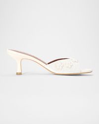 STAUD - 60Mm Brigitte Beaded Satin Kitten-Heel Mules - Lyst