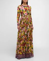 Dolce & Gabbana - Floral Striped-Print Long-Sleeve Fit-&-Flare Gown - Lyst