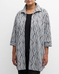 Caroline Rose Plus - Plus Size 3/4-Sleeve Wave Intarsia Knit Topper - Lyst