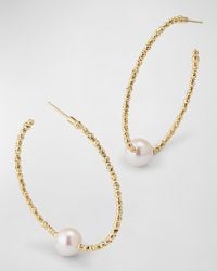 Pearls By Shari - 18k Yellow Gold Akoya Pearl Hoop Earrings - Lyst