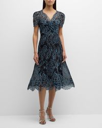 Teri Jon - Scalloped Embroidered Lace Midi Dress - Lyst