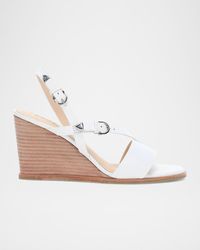 Frye - Rachel Leather Buckle Wedge Sandals - Lyst