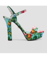 Dolce & Gabbana - Floral Silk Ankle-Strap Platform Sandals - Lyst