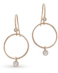 Dominique Cohen - Textured 18k Rose Gold Diamond Hoop Drop Earrings - Lyst