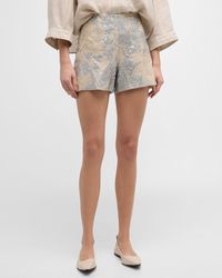 Brunello Cucinelli - Paillette Magnolia Embroidered Linen Shorts - Lyst