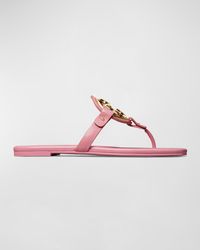 Tory Burch - Miller Leather Medallion Flat Thong Sandals - Lyst