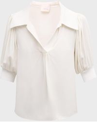 Cinq À Sept - Weldon Collared V-Neck Short-Sleeve Silk Combo Top - Lyst