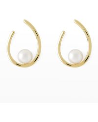 Pearls By Shari - 18k Yellow Gold 8mm Akoya Pearl Hoop Earrings - Lyst