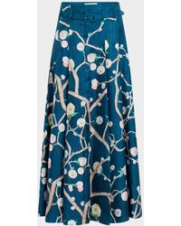 Gabriela Hearst - Dugald Floral Pleated Ankle Skirt With Belt - Lyst