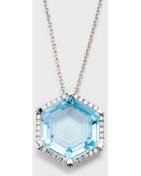 Lisa Nik - 18k White Gold Hexagon Blue Topaz Pendant Necklace With Diamonds - Lyst