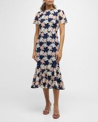 Shoshanna - Thompson Floral Lace Flounce Midi Dress - Lyst