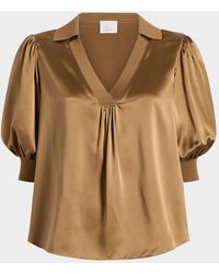 Cinq À Sept - Weldon Collared V-Neck Short-Sleeve Silk Combo Top - Lyst
