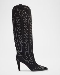 Christian Louboutin - Santia Suede Strass Knee-High Sole Western Boots - Lyst