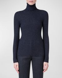 Akris - Turtleneck Long-Sleeve Wool-Silk Rib Sweater - Lyst