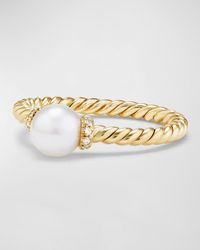 David Yurman - Solari Petite Ring With Pearl And Diamonds In 18k Gold, 2.3mm - Lyst
