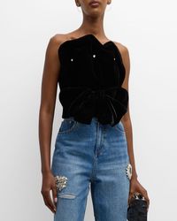 Hellessy - Louis Beaded Bow-Front Velvet Strapless Crop Bustier Top - Lyst
