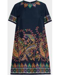 Etro - Paisley Silk Habotai Short-Sleeve Mini Tunic Dress - Lyst