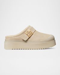 Tory Burch - Mellow Suede Shearling Buckle Platform Loafer Mules - Lyst