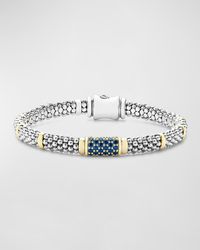 Lagos - 18k Gold Station And Sterling Silver Caviar Bead Bracelet With Pavé Station Of Blue Sapphires - Lyst