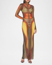 Jean Paul Gaultier Asymmetric Printed Metallic Knitted Maxi Dress in White  | Lyst