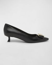 Ferragamo - Zelma Leather Bow Kitten-Heel Pumps - Lyst