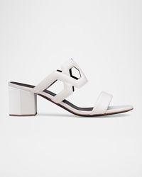 Bougeotte - Leather Block-Heel Slide Sandals - Lyst