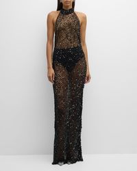 LAPOINTE - Sequined Net Mesh Open-Back Halter Gown - Lyst