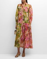 Evi Grintela - Isla Botanical-Print Lace-Trim Midi Shirtdress - Lyst