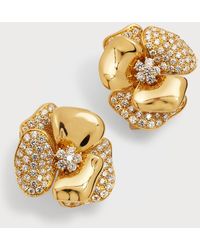 Leo Pizzo - 18k Yellow Gold Diamond Flower Omega Clip Earrings - Lyst