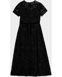 Shoshanna - Farah Puff-Sleeve Velvet Lace Midi Dress - Lyst