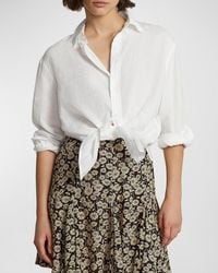 POLO RALPH LAUREN - Women's relaxed linen shirt with logo - Yellow -  211920516004