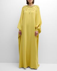Zuhair Murad - Crystal Embellished Slit Long-Sleeve Soft Cady Kaftan Gown - Lyst
