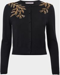 Carolina Herrera - Leaf-Embroidered Silk Cotton Cardigan - Lyst