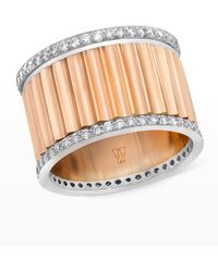 WALTERS FAITH - Clive Rose Gold Wide Fluted Band Ring With White Gold And Diamonds - Lyst