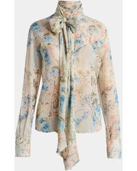 McQueen - Floral Tieneck Silk Blouse - Lyst
