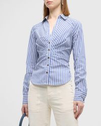Veronica Beard - Joelle Gathered Stripe Button-front Top - Lyst