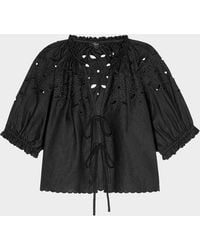 Rails - Lizbeth Embroidered Tie-Front Linen Blouse - Lyst