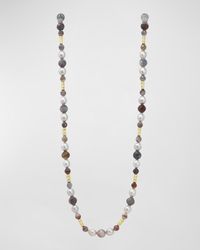 Armenta - 18k Yellow Gold Necklace With Botswana Agate And Pearls - Lyst