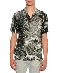 Lyst - Just cavalli Crocodile-print Silk Shirt in Black for Men