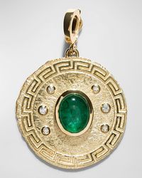 Azlee - Greek Pattern Emerald & Diamond Large Coin Pendant - Lyst