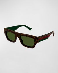 Gucci - Rectangle Acetate Sunglasses With Logo - Lyst