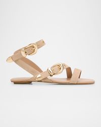 Stuart Weitzman - Maven Suede Buckle Flat Sandals - Lyst