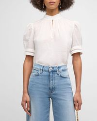 FRAME - Short-Sleeve Lace Inset Top - Lyst