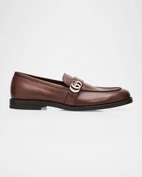 Gucci - Apos;S Double-G Brushed Leather Moc-Toe Loafers - Lyst