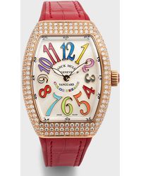 Franck Muller - 35mm 18k Rose Gold Vanguard Color Dreams Diamond Watch With Red Alligator Strap - Lyst
