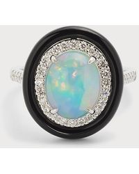 David Kord - 18k White Gold Ring With Opal Oval, Diamonds And Black Frame, 2.16tcw, Size 7 - Lyst