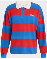 Rhude - Stripe Pique Long-Sleeve Polo Shirt - Lyst